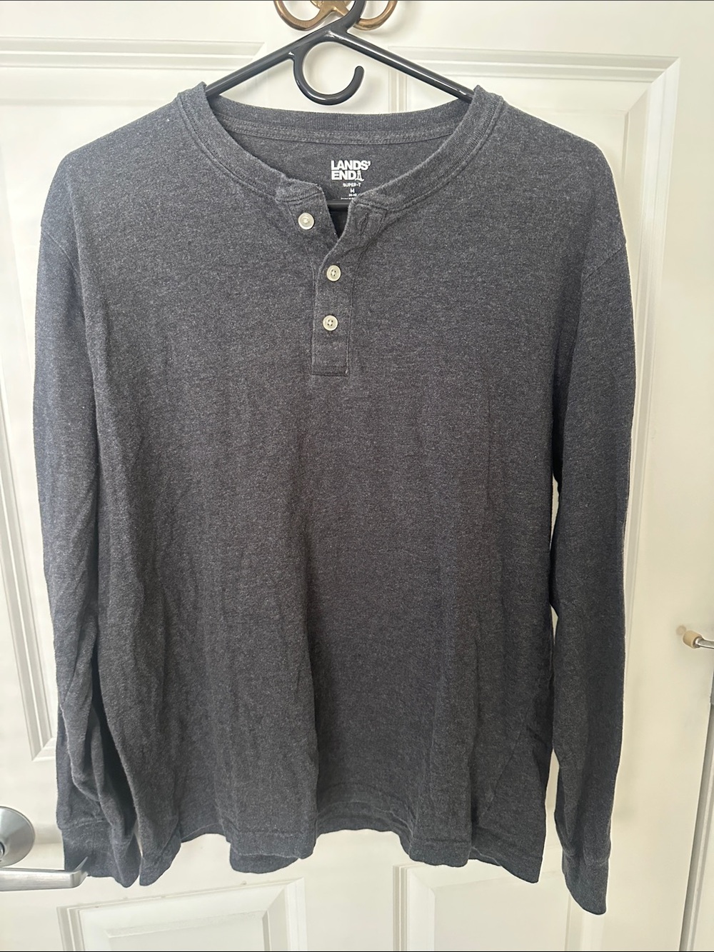 Lands' End Men's Charcoal Henley Long-Sleeve Shirt